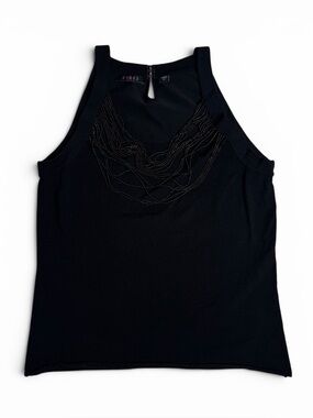Vintage Cryus Black Boho Beaded Cowl Neck Halter Top
